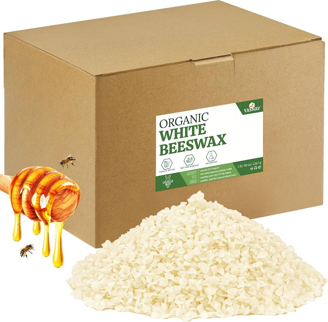 YASNAY White Beeswax Pellets 5LB, Organic Beeswax, Beeswax for Candle Making, Body, Skin Care DIY, Lip Balm and Soap Making Supplies