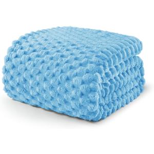 Exclusivo Mezcla Queen Size Fleece Blanket for Bed, 90x90 Inches Stylish Jacquard Velvet Soft Blanket, Fuzzy Cozy Lightweight for Winter, Blue