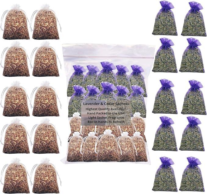 26 Combo Cedar Sachet and Lavender Sachets Home Fragrance. Long-Lasting Fresh Scent. Great for Drawers, Closets, Linens.