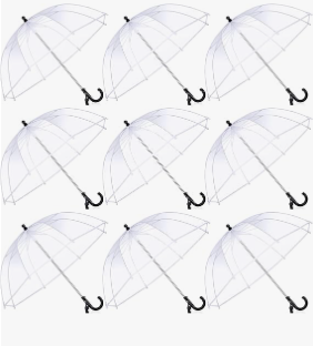 Kacctyen 9 Pcs Kids Clear Umbrella Pack Transparent Bubble Umbrella with Easy Grip Handle Dome Windproof Stick Umbrellas with Whistle for Toddler Boys and Girl Ages 3-7 Photoshoot Wedding