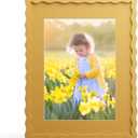 11x14 Picture Frame with Mat for 8x10, Wavy Edge Wooden Real Glass Photo Frame for Wall Hanging, Yellow, 1 Pack