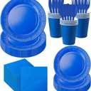 210pcs Blue Plates And Napkins Party Supplies -Plastic Silverware, Paper Cups And Plates.Napkinsdisposable Party Cutlery Set Serves 30