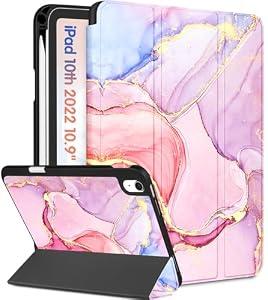 Wazzasoft for iPad A16 Case 2025 - for iPad 10th Generation Case Cute Women Girls Girly Teens Marble Design Unique Pretty Pencil Holder Auto Sleep/Wake Tablet Cover for Apple 11/10 10.9 Inch