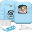 Instant Print Camera for Kids, 2.4" HD Screen, Dual 0.3MP Cameras, 1080P Video Recording, Built-in MP3 Player & Fun Games, Includes Printing Paper & Lanyard, Ideal Birthday (Blue)