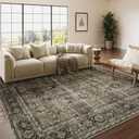 Vintage Area Rug 5x7 Brown Washable Living Room Large Carpet Non Slip Bedroom Indoor Office Low Pile Traditional Distressed Retro Accent Rug for Dining Room Bathroom Kitchen