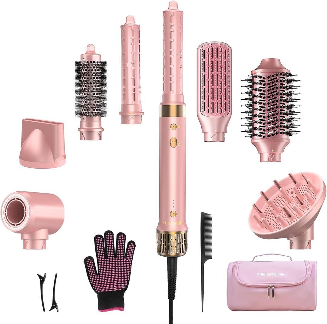 StyleVibe 8-in-1 Air Styler, Hair Dryer & Blow Dryer Brush with Travel Case - Auto Wrap Curls (L/R), Fast Drying, Thermal Round Brush for Smooth Blowouts & Frizz-Free Volume, No Heat Damage