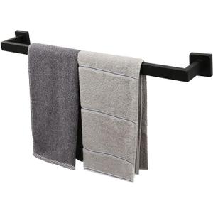 TocTen Bath Towel Rack - Square Base Thicken SUS304 Stainless Steel Towel Bar for Bathroom, Bathroom Accessories Towel Rod Heavy Duty Wall Mounted Towel Holder. (Black, 24)