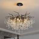 Modern Crystal Raindrop Chandelier, Black Round Art Deco Tree Branch Lighting Fixture for Dining Room Living Room Foyer 13 Lights D31.5''