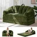 MAXYOYO Folding Sofa Bed, 2 in 1 Convertible Sofa to Lounger Comfy Loveseat Bean Bag Chair for Adults, Floor Sleeper Couch with Handle, Faux Fur Couch Bed for Living Room Bedroom, Green, Loveseat