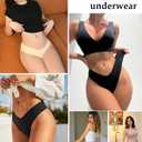 FINETOO Seamless Thongs for Women Sexy No Show Panties Invisible V-waisted Stretch Lingerie Underwear 6 Pack (L)