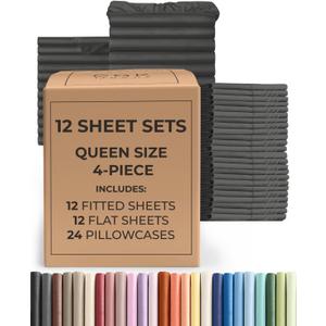 Bulk Case Pack of 12 Sheet Sets - Queen Size Sheet Sets - Charcoal