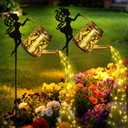 X-PREK Solar Lights Outdoor Waterproof, Fairy Solar Garden Lights Outdoor Decoration, Hummingbird Solar Watering Can Light Gardening Gifts for Mom Grandma 2 Packs