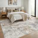 WITSHOCK Area Rugs 9x12 Living Room Rug - Washable Neutral Soft Low Pile Non-Slip Modern Abstract Thin Large Indoor Carpet for Bedroom Dining Room Nursery Office - Light Brown Grey