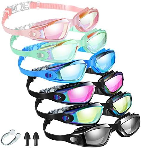 Flutesan 6 Pack Swimming Goggles Adult Kids Anti Fog Pool Goggles with Ear Plugs Nose Clip No Leaking Full Protection, Size: One Size