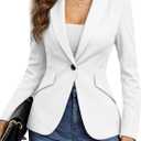ELLEVEN Slim Fit Blazers for Women Business Casual, Stretchy Knit Shawl Lapel Suit Jacket Office Work Outfits for Women (White, L)