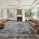 YOH Boho Washable Rug 9x12, Black Vintage Non Slip Area Rug, Distressed Indoor Carpet for Living Room Bedroom Kitchen Office