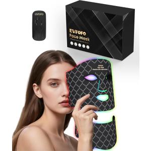Red Light Photon Facial & Neck Mask with Remote Control, 7 Custom Modes with Infrared, Portable & Rechargeable with Timer for Home Use, 850nm Infrared & Red Light Masks, Black
