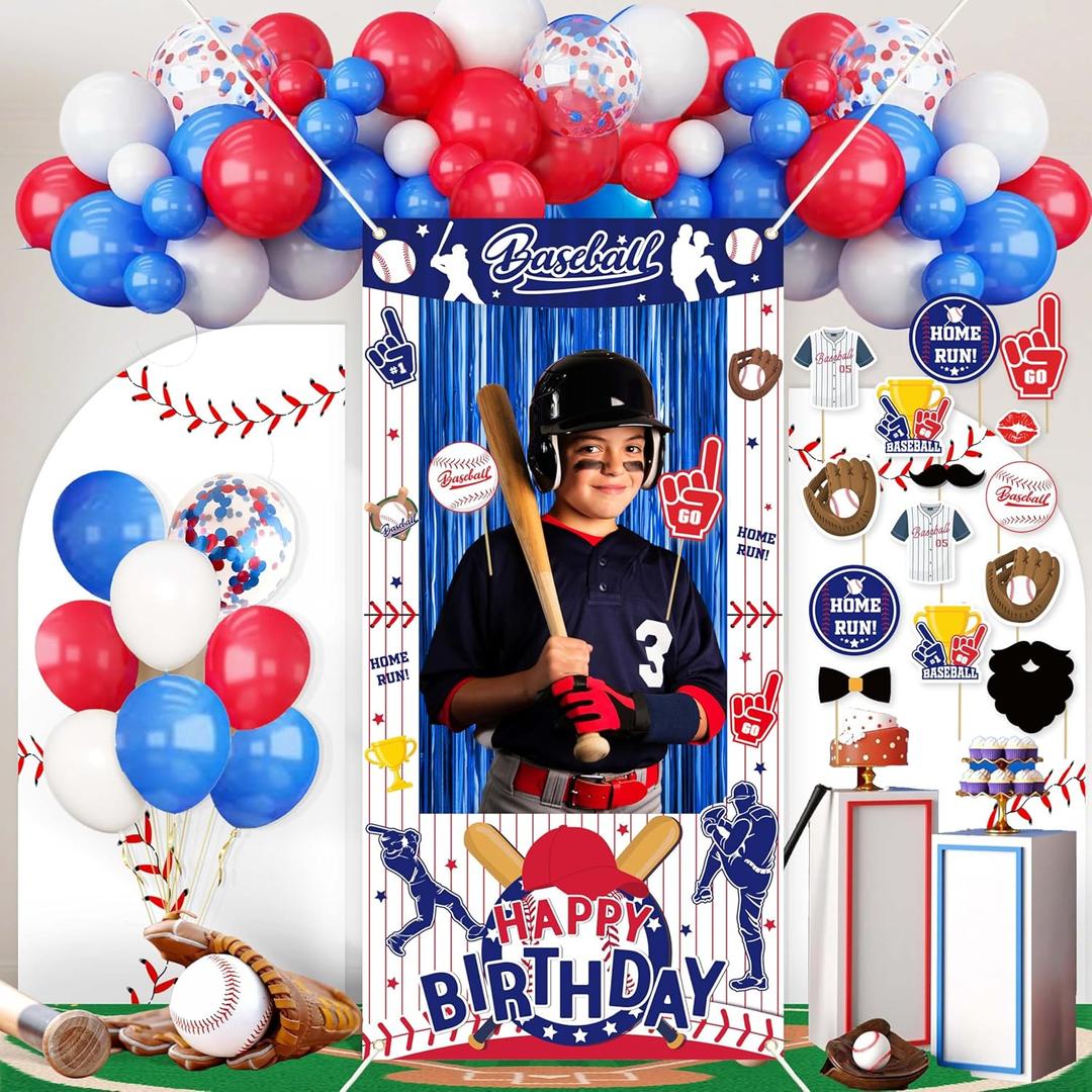 Birthday Decorations for Men,Happy Birthday Banner, 35 Balloons,Photo Booth Props for Boys (Baseball)