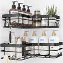 Sakugi Corner Shower Caddy - 2 Pack, Adhesive Shower Organizers, Rustproof Stainless Steel Shower Shelves, No Drilling Bathroom Organizers and Storage Racks, Space-Saving, Black, X-Large (Not All Mounting Equipment Is Included)