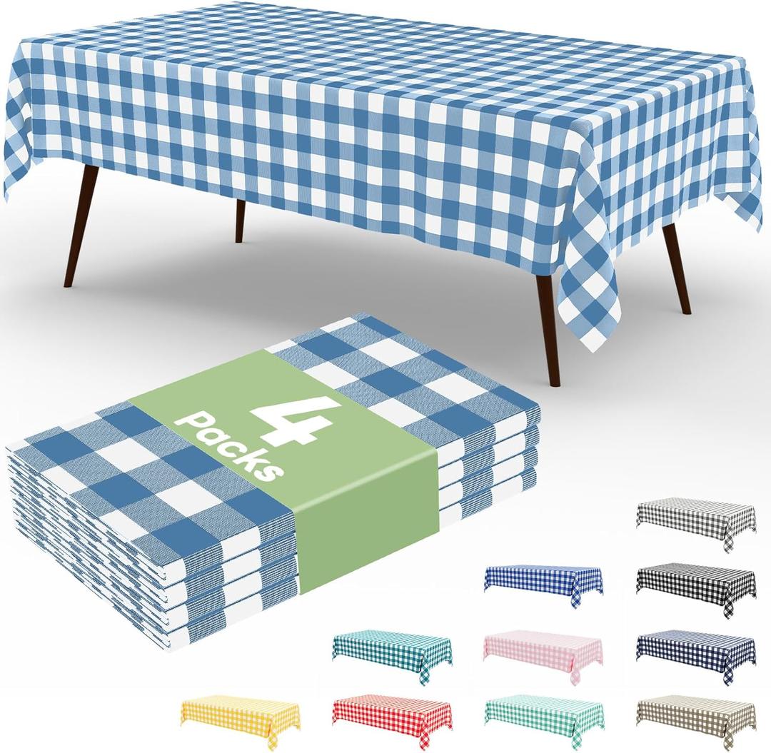 4 x misaya 4 Packs Buffalo Disposable Table Cloth, 54 x 108 Inch Waterproof Plastic Tablecloth, Rectangle Aquamarine and White Checkered Table Covers for Picnic, Birthday, Party