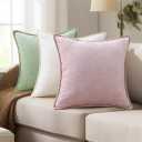 decorUhome Summer Chenille Soft Cozy Throw Pillow Covers 16x16 Set of 2, Modern Farmhouse Boho Velvet Decorative Pillow Cases with Stitched Edge for Couch Sofa Bed Home Decor, Blush Pink