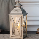TRIROCKS Set of 2 Vintage Hanging Lantern - 13.5'' Decorative Metal & Tempered Glass Candle Holder - Ideal for Indoor/Outdoor Events, Patio, Garden, Parties White & Gold Brush Finish