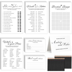 Bridal Shower Games-Heavy Cardstock,5 Fun Activities for 32 Guests, Includes Bingo,He Said She Said, Would She Rather,Whats in Your Purse,Advice and Wishes for The Mr and Mrs(Minimalist)