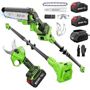 BUYJOY 4-in-1 Electric Pruning Shears & 6 Inch Pole Saw Combo