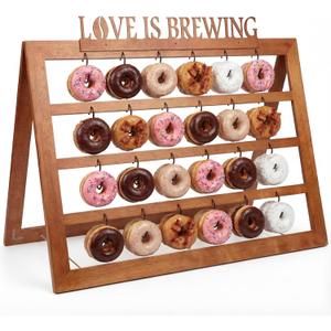 SiliFine Love Is Brewing Bridal Shower Party Supplies Donuts Wall Display Stand Rustic Decor Holder for Party Events Birthday Baby Shower Wedding Holds 48 Donuts with Wooden Display Sign