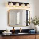 VOLISUN Crystal Vanity Lights for Bathrooms, 4 Light Bathroom Vanity Light, Black and Gold Bathroom Light Over Mirror, Modern Bathrooms Lights Fixtures-UL Certificated(Exclude Bulb)