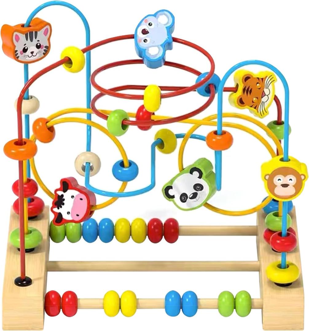 QZMTOY Bead Maze Toy for Toddlers Wooden Bead Toys Colorful Roller Coaster Preschool Educational Toys for Kids Classic Birthdday Gift for Toddlers Baby Infant Boys Girls