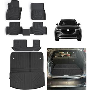 Floor Mats & Cargo Liners & Backrest Mat for 2024 2025 Mazda CX90 CX-90(Only 8 Seats-2 Row Bench Seat), Not Fit for Phev Premium Sport Trim with 2nd Row Bench Version, TPE All Weather Car Mats