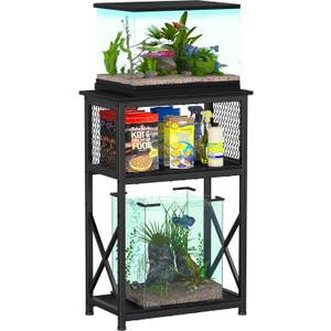 Snughome 10 Gallon Aquarium Stand with Storage, 3 Tier Heavy Metal Fish Tank Stand Shelf 20.47" x 11.42" x 30.91", Black