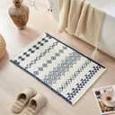 Douceur Boho Bath mat for Bathroom Floor Non Slip, Acrylic Blend Cute Bath Rugs with Tassels, Blue and White Tribal Ethnic Pattern Farmhouse Bathroom Rugs, 24" x 36"