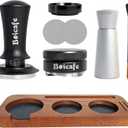 8 PCS Espresso Accessories Kit, 51mm Spring Loaded Espresso Tamper Kit with Wood Espresso Tamping Station, WDT, Stainless Steel Distributor, Dosing Funnel, 2 Puck Screen, Brush (51mm)