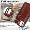 for iPhone 11 case Wallet with Card Holder for Women Men Shockproof Phone case with Keychain Ring Stand Leather Zipper Credit Card Slots-Deep Brown