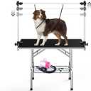 Dog Grooming Table, Adjustable Large Pet Drying Desktop, Foldable Bathing Desk with Arms, Noose, Mesh Tray, Maximum Capacity Up to 330Lb, 46in, Dark Black