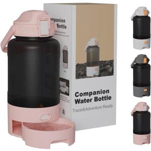 50oz Leakproof Dog Water Bottle for Hiking & Camping with Pet Sharing Technology - Dual Hydration Zones, Portable Dog Water Bottle, Travel Accessories for Humans and Pets, BPA Free, Pink