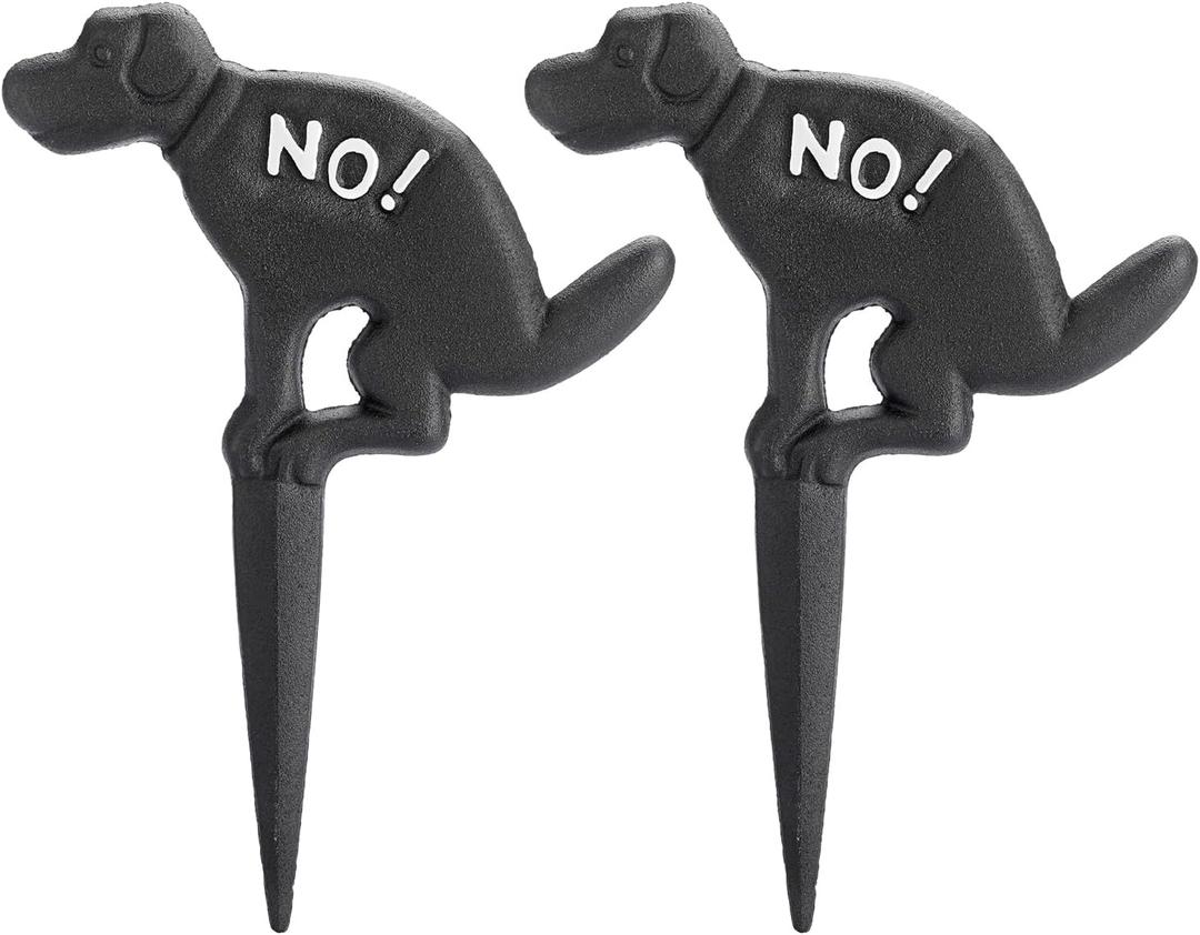 JUXYES Pack of 2 Cast Iron No Pooping Yard Sign Stake, No Dog Allowed Poop Spike Garden Hose Guides Decorative Stake for Garden Lawn Yard (Black)