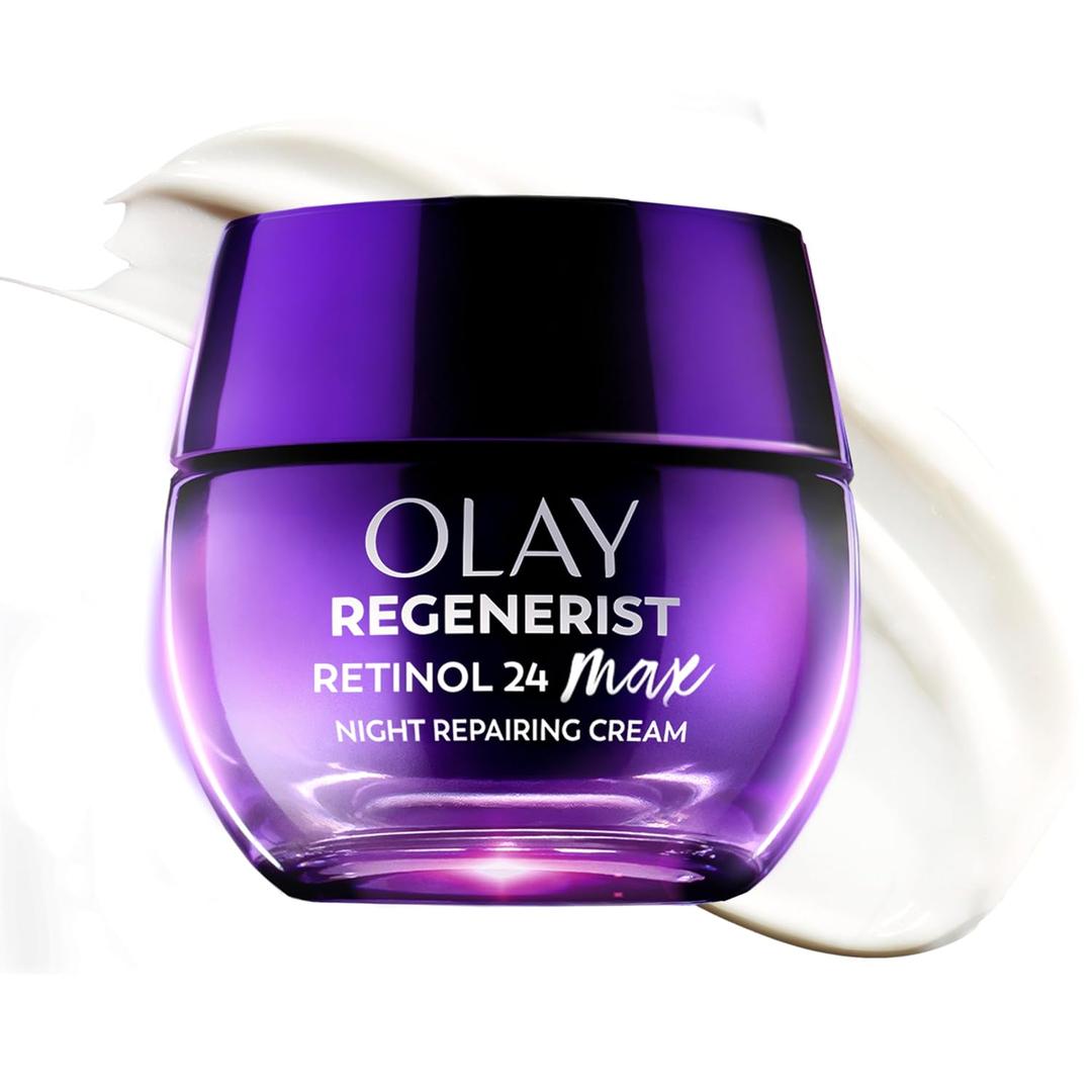 Olay Retinol Night Cream for Women, MAX, Anti-Aging Face Moisturizer, Fragrance-Free, Non-Greasy - Anti-Wrinkle, Smooth Fine Lines, Hydrating Skin Care - Triple Collagen Cream, Niacinamide, 1.7oz