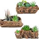 3 Pcs Driftwood Stump Log Concrete Planter Driftwood Planter Succulent Pot Plant Pot for Succulents for Outdoor Indoor Home Patio Garden Decoration (Retro)