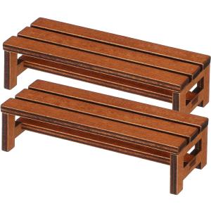 ibasenice 2Pcs Miniature Dollhouse Bench Set - 1:12 Scale Wooden Park Chair Furniture Accessories, Tiny Brown Garden Benches for Fairy Gardens, Christmas Village, Crafts, and Photography Props
