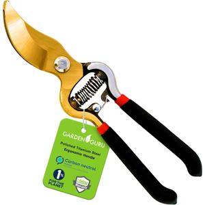 GARDEN GURU Indestructible Titanium Garden Clippers - Professional Bypass Hand Pruner Pruning Shear with Comfort Grip Handles for Gardening, Trimming, and Yard Work - Hardened Steel & Titanium Blade (1 Pack)