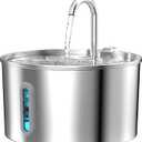 Cat Water Fountain Stainless Steel: 2.2 L Cat Fountain for Drinking - Automatic Pet Water Fountain for Cats Inside - Metal Cat Dog Water Dispenser Bowl with Faucet Water Level Window Ultra Quiet Pump