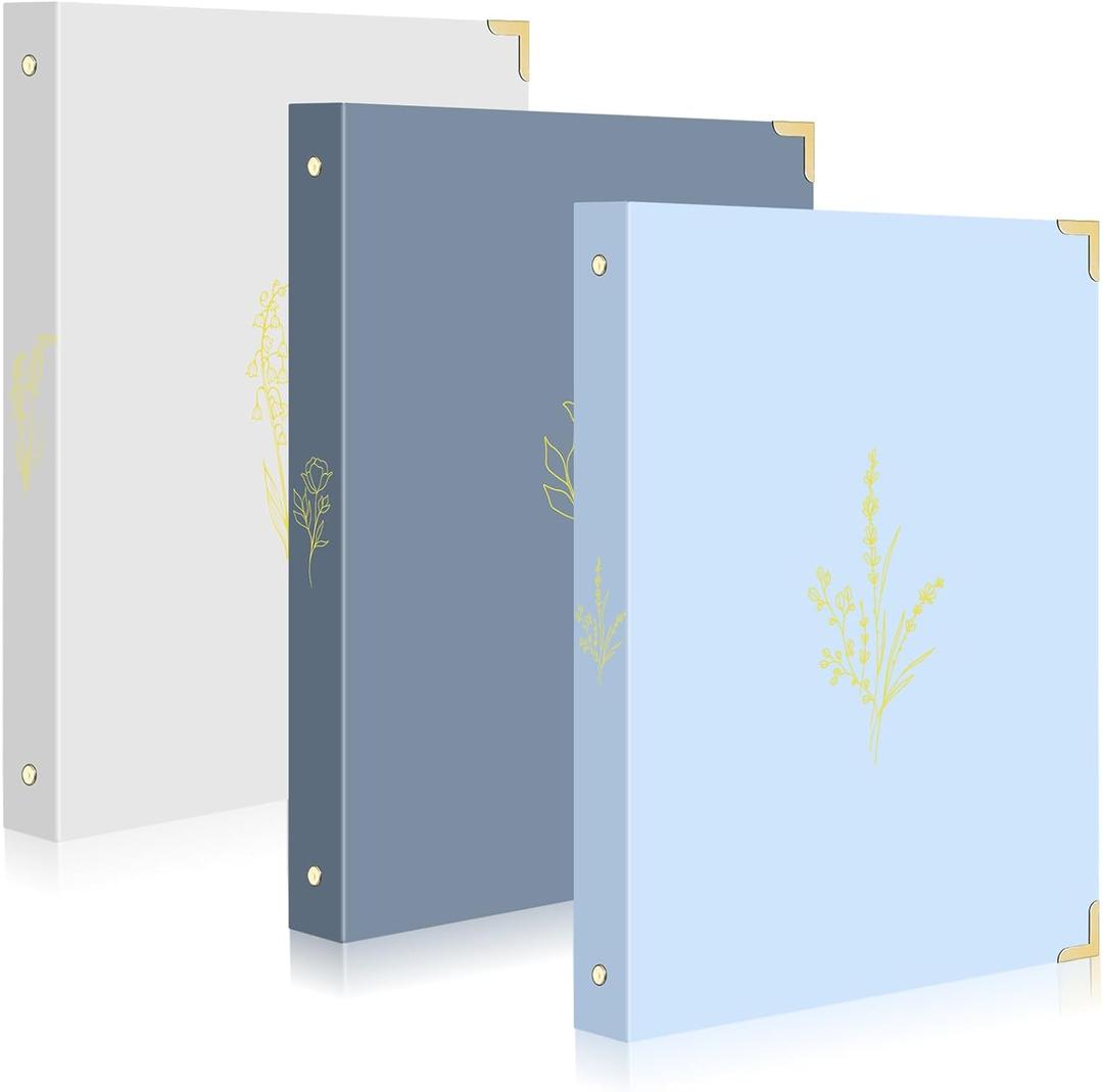 Gueevin 3 Pcs Aesthetic 3 Ring Binder for Women Sturdy 1 Inch Ring Binder Fits Letter Sized Paper with Pocket Organize for Work School Office (Blue)