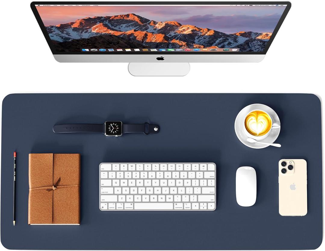 WAYBER Leather Desk Pad Protector, Waterproof Mouse Pad, PU Desk Mat, Office Desk Cover, Desk Writing Mat for Office/Home/Work/Cubicle (Blue) 31.5x15.8 in