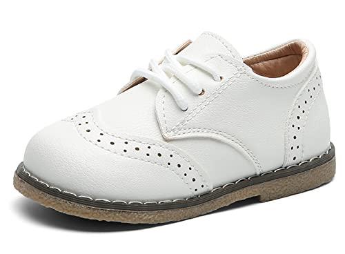 DADAWEN Toddler Boys Girls Dress Shoes - Comfort Oxford Shoes for Wedding, Church, School Uniform - Lace Up Loafer Flats (Little Kid) White (US Size 6 M)