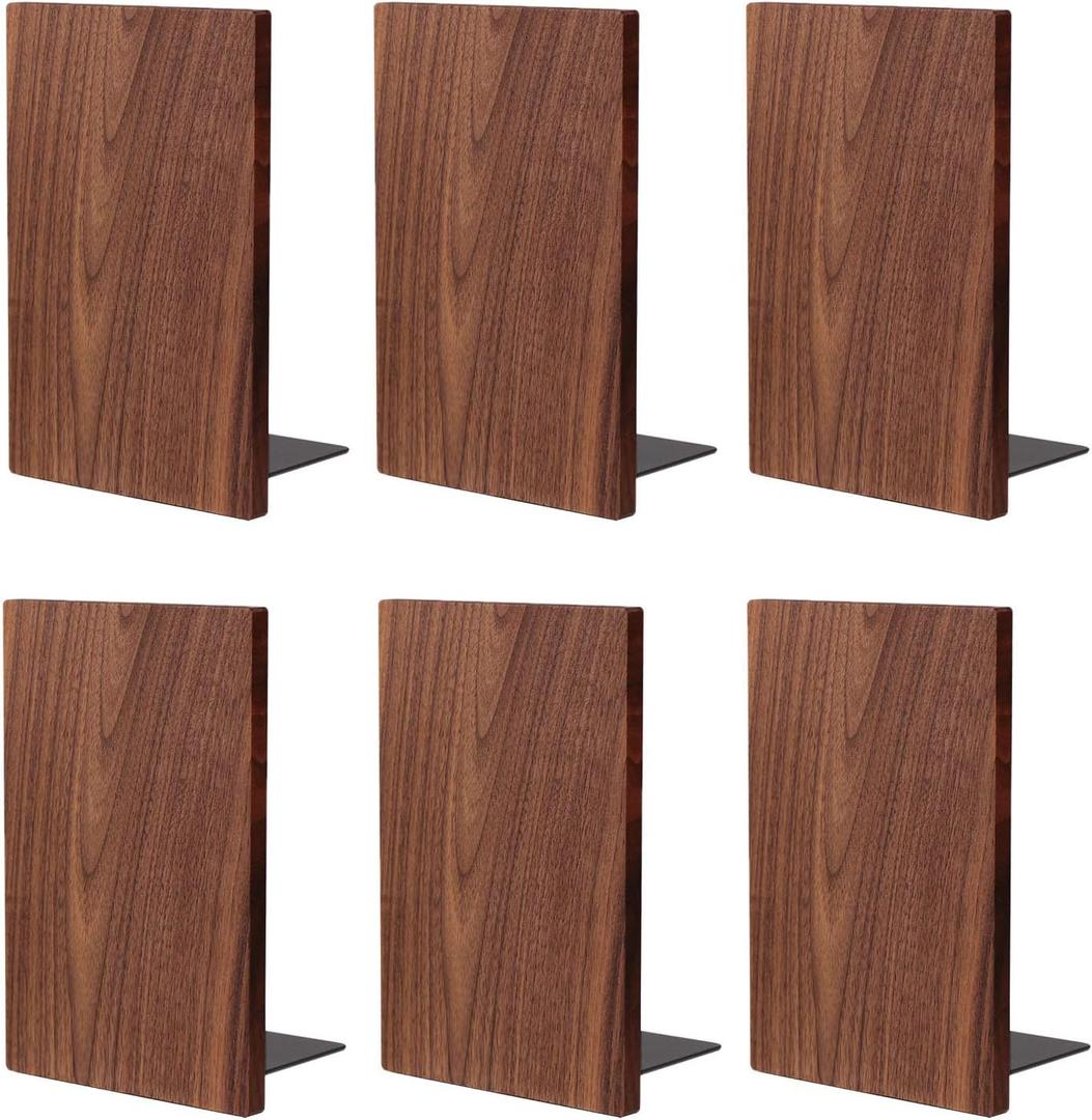 Muso Wood Handmade Walnut Book Ends, Non-Skid Bookends for Shelves, Large Sturdy Book Ends for Heavy Books, Decorative Book Shelf (3 Pairs)