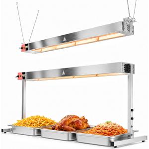 PYY Food Warmer Lamp - 1450W Commercial Food Heat Lamp with Stainless Steel Stand and Hanging Chain, Heat Lamps for Food Buffet, Restaurant, Catering and Hotel Kitchen, Silver