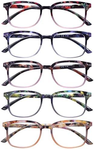 STASTEND 5 Pack Reading Glasses Blue Light Blocking for Women,Computer Readers with Spring Hinge